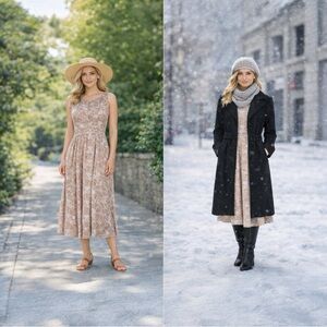 Fit and Flare Midi Dress in Cream and White Textured Floral Pattern